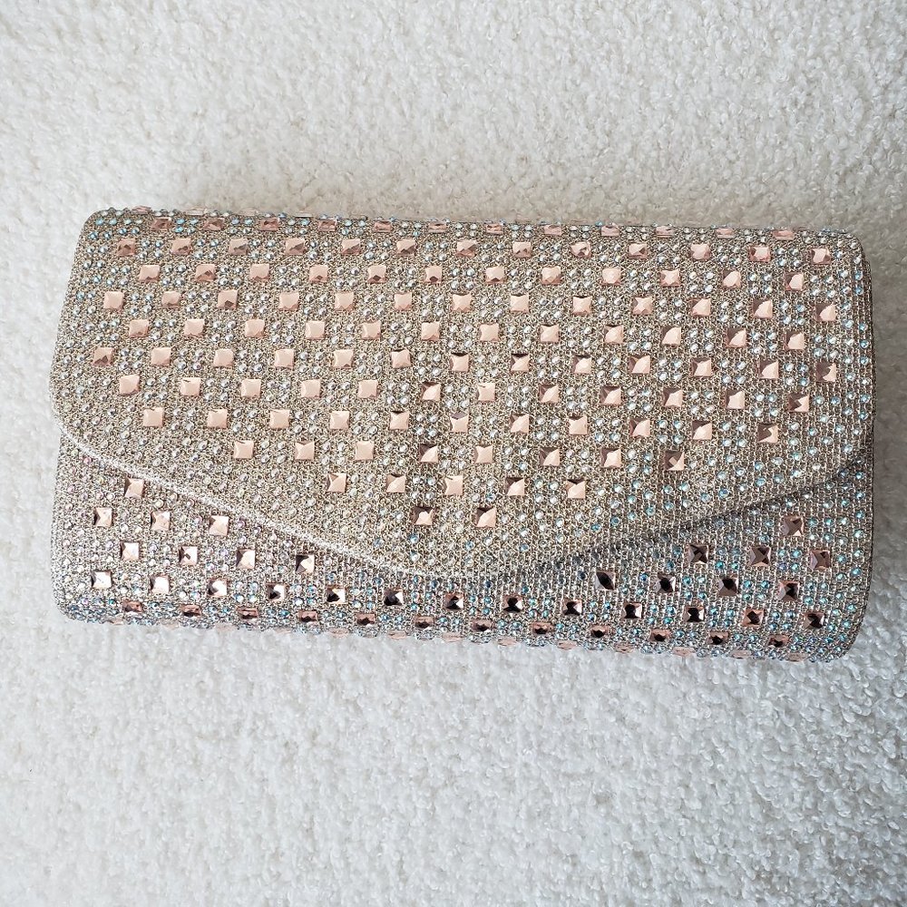 D'margeaux New York Evening Clutch - Champagne/Sparkling Pink Rhinestones